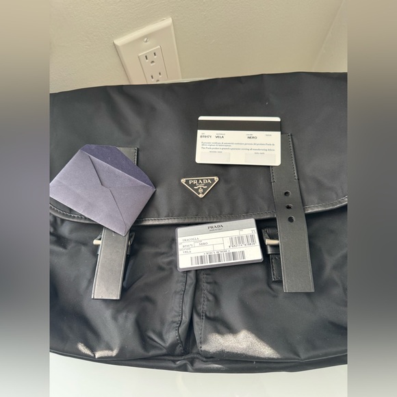 Prada Black Nylon Messenger Bag Smooth Leather Trim Silver accents - Picture 10 of 13